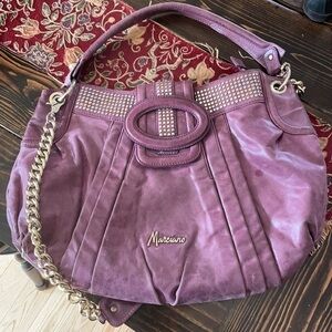 𝅺MARCIANO Studded Purple Leather Hollywood Goldtone Chain Crossbody